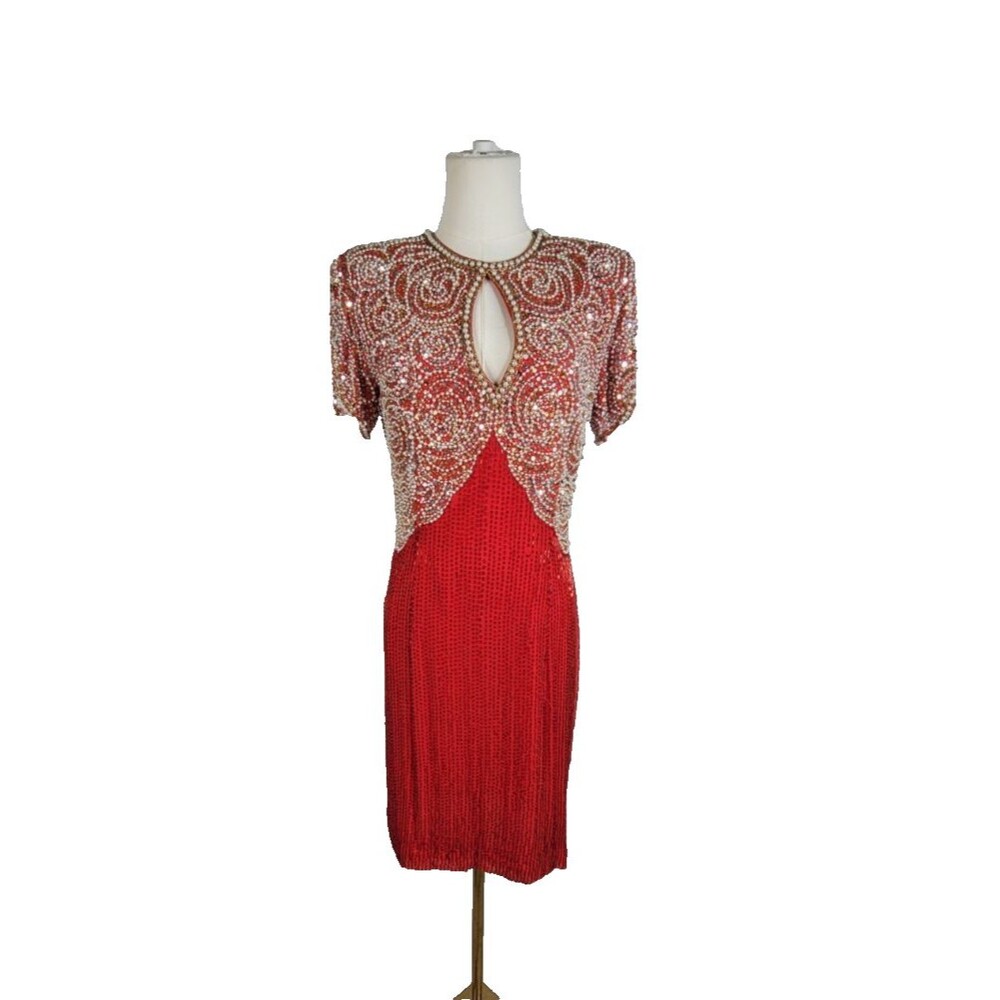 VTG Black Tie by Oleg Cassini Short Sleeve Sequin Beaded Mini Dress Women’s 6 - Picture 1 of 16
